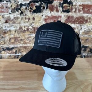 Huk Fishing Mens Black Flag Hook Logo Adjustable Snapback Cap Hat NEW